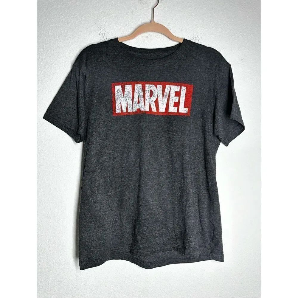 Marvel Mens Marvel Distressed Logo Gray Shirt Size M